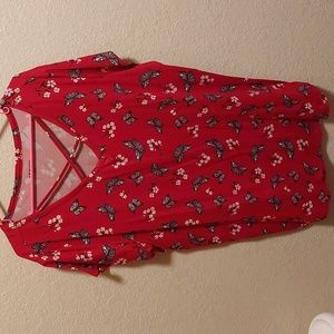 Joe Boxer Red Butterfly Print Crisscross Top Size 2X
